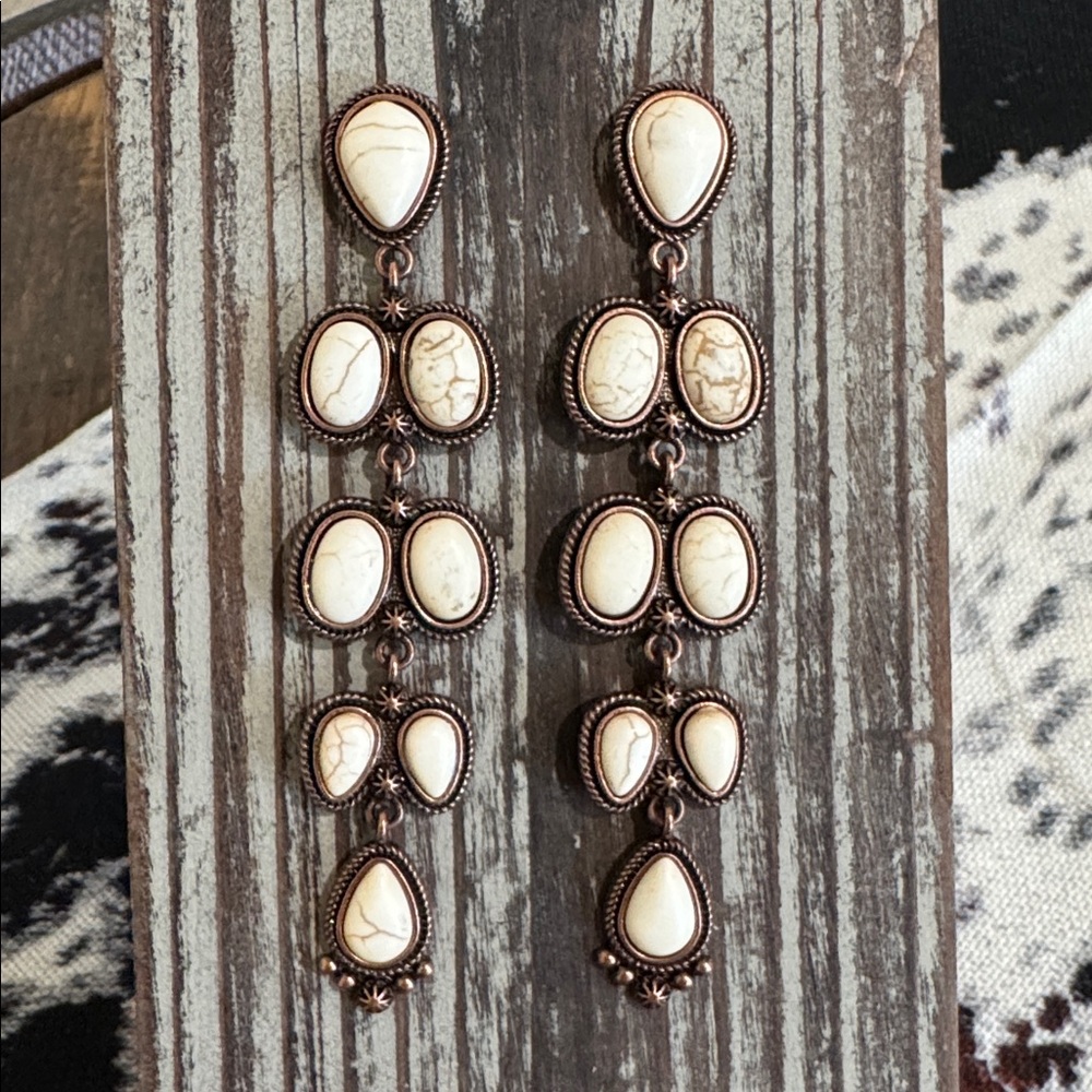 Elegant Cream and Brown Dangle Earrings